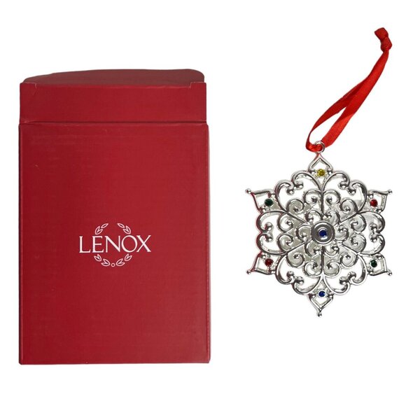Lenox Sparkle And Scroll Multi-Crystal Snowflake Silver plate Christmas Ornament - Picture 2 of 4